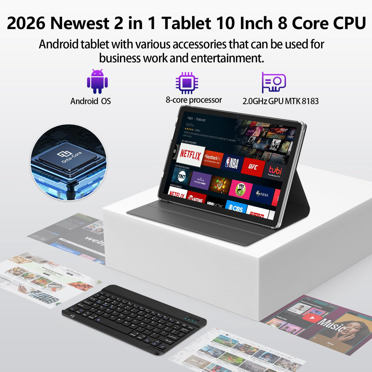 10 inch Android Tablet with Keyboard, 128GB ROM 16GB RAM, Black I773645