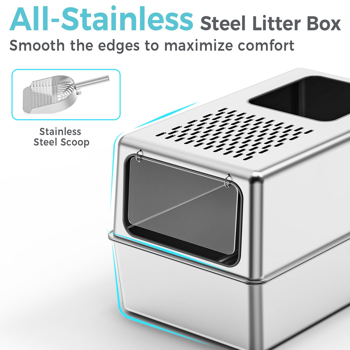 Enclosed Stainless Steel Cat Litter Box with Lid M57511