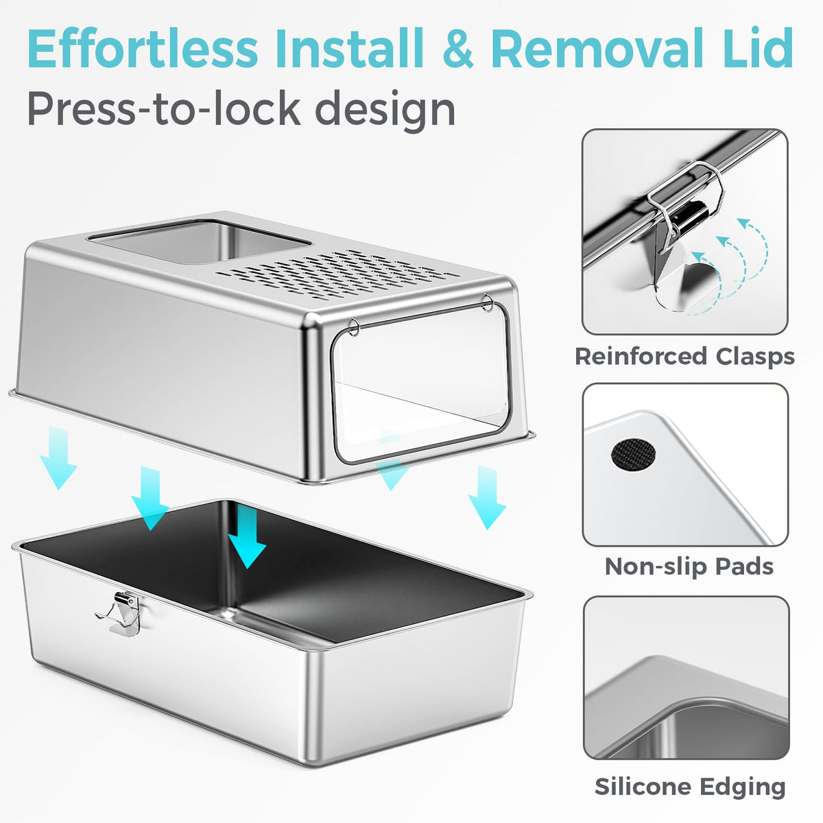 Enclosed Stainless Steel Cat Litter Box with Lid M57511