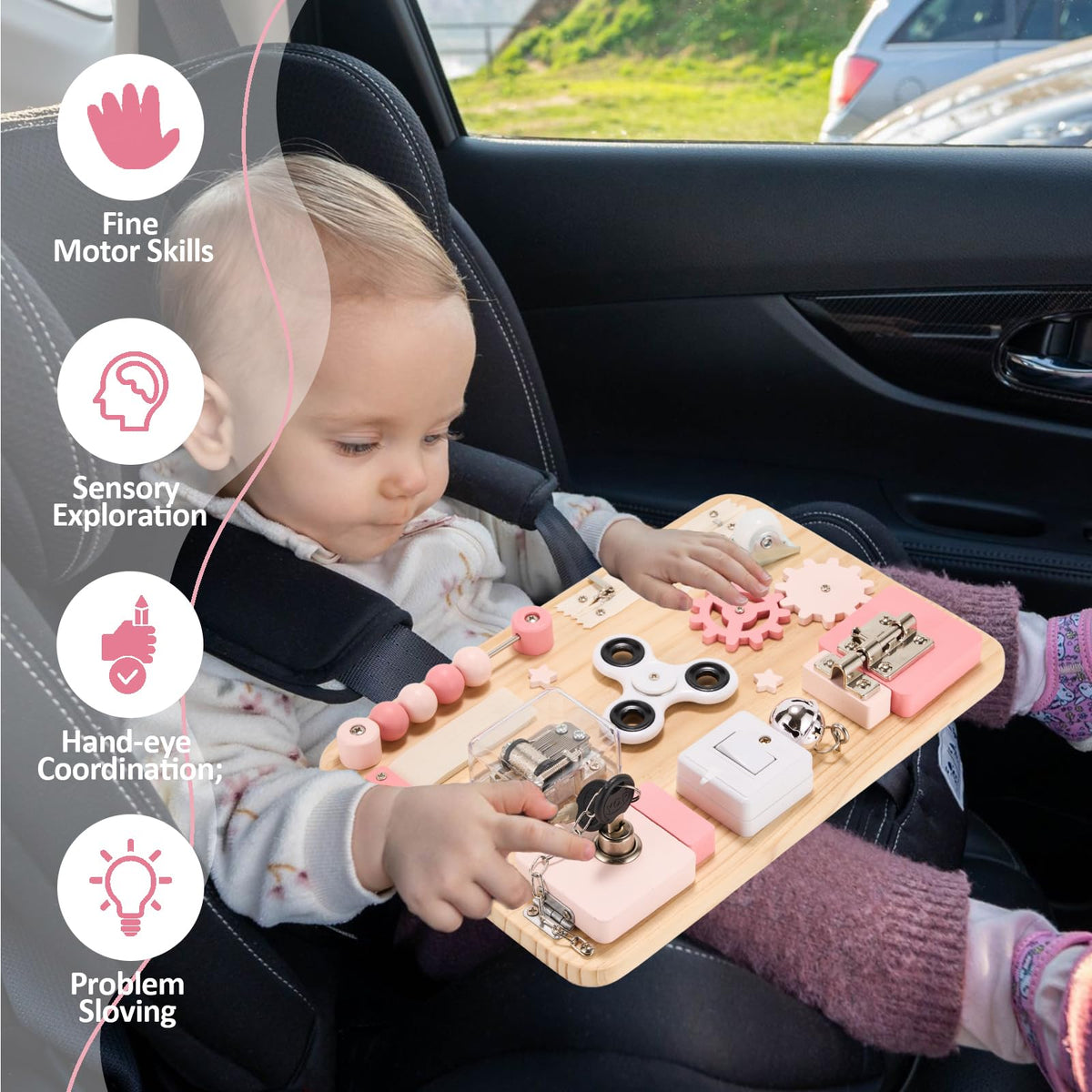 Pink Montessori Wooden Busy Board Q1128