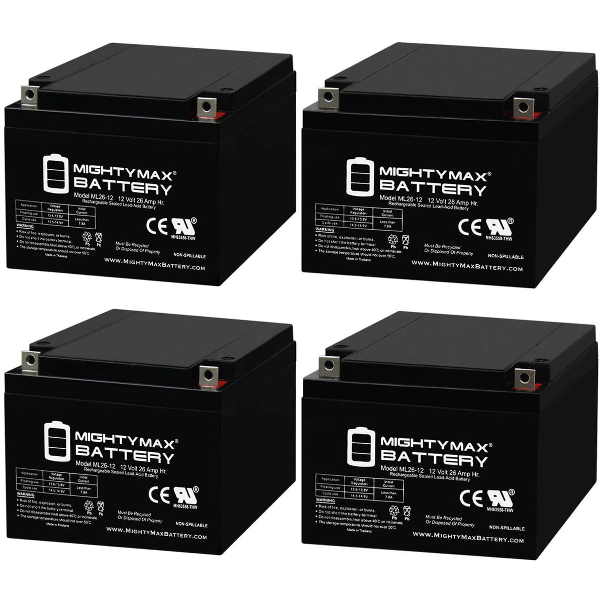 12V 26AH Sealed Lead Acid Battery 4 Pack R1245
