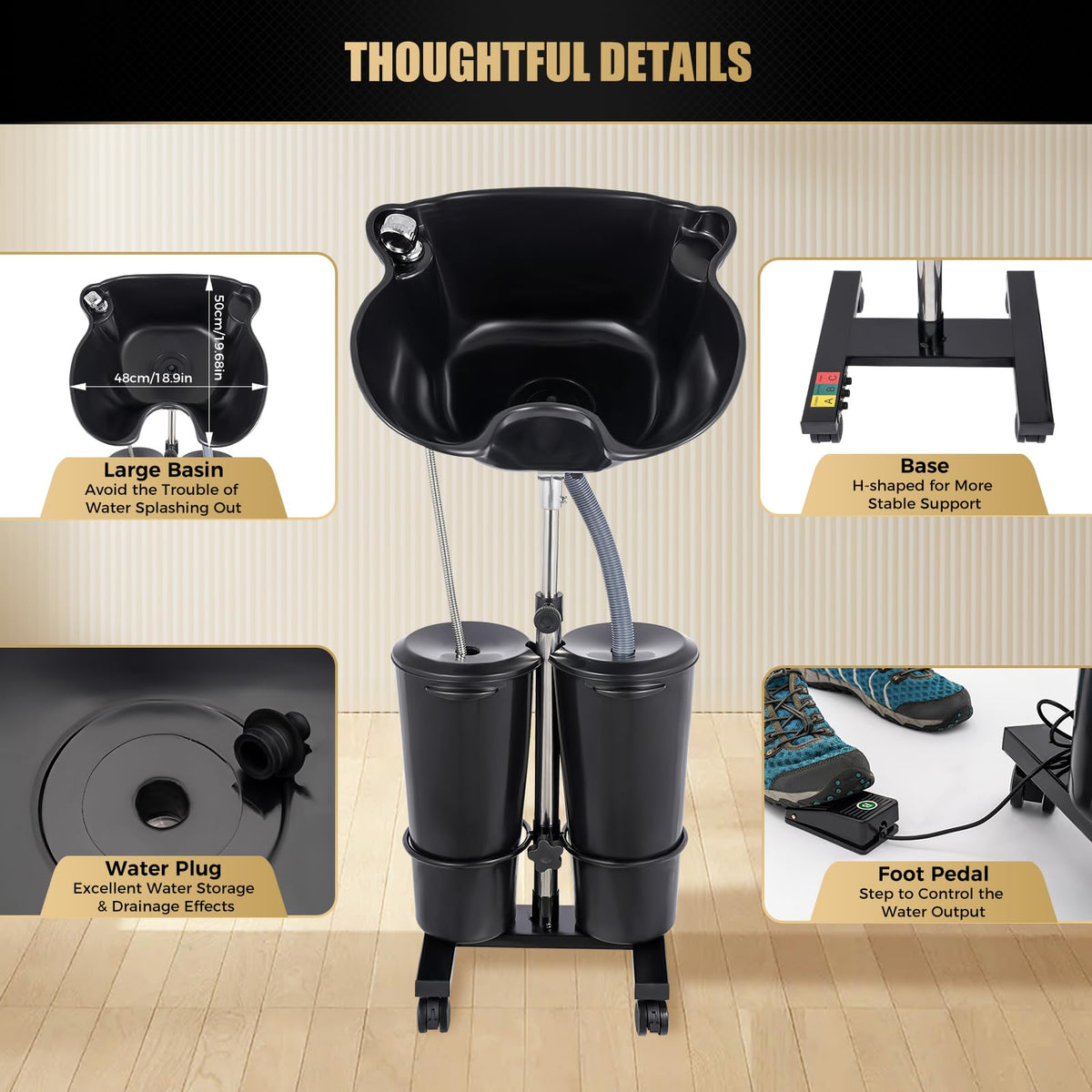 Portable Shampoo Bowl with Adjustable Height and Downspout W9909