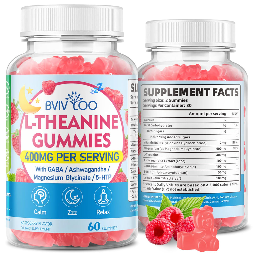 L-Theanine Gummies with Ashwagandha, GABA, 5-HTP, Magnesium Glycinate, Raspberry, 60 Count Y305