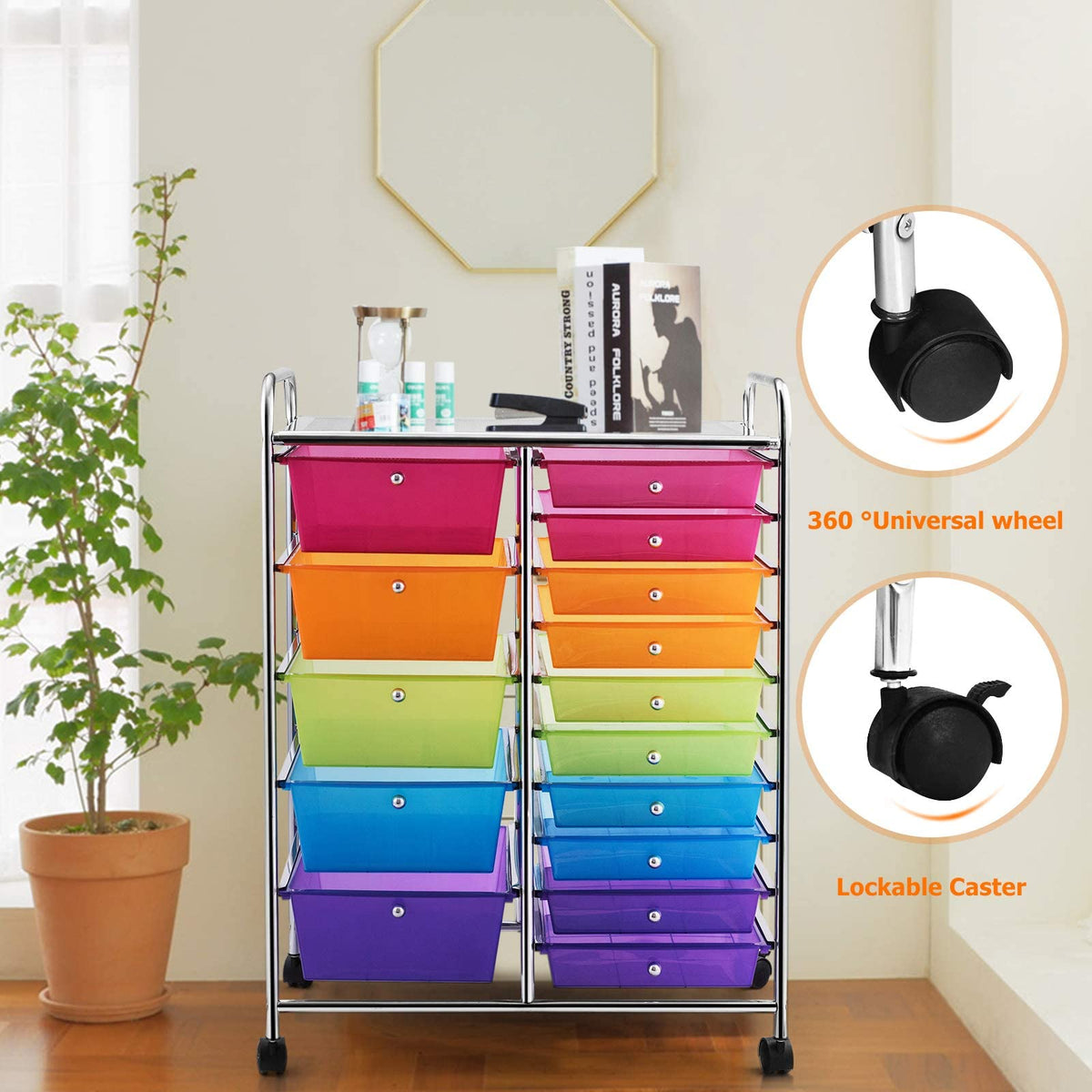 15 Drawer Rolling Storage Cart with Wheels L129029