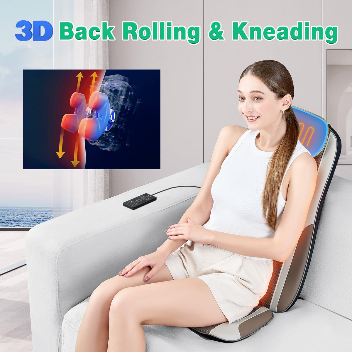 Shiatsu Back Massager with Heat, 2 Vibration Motors, PU Leather W746