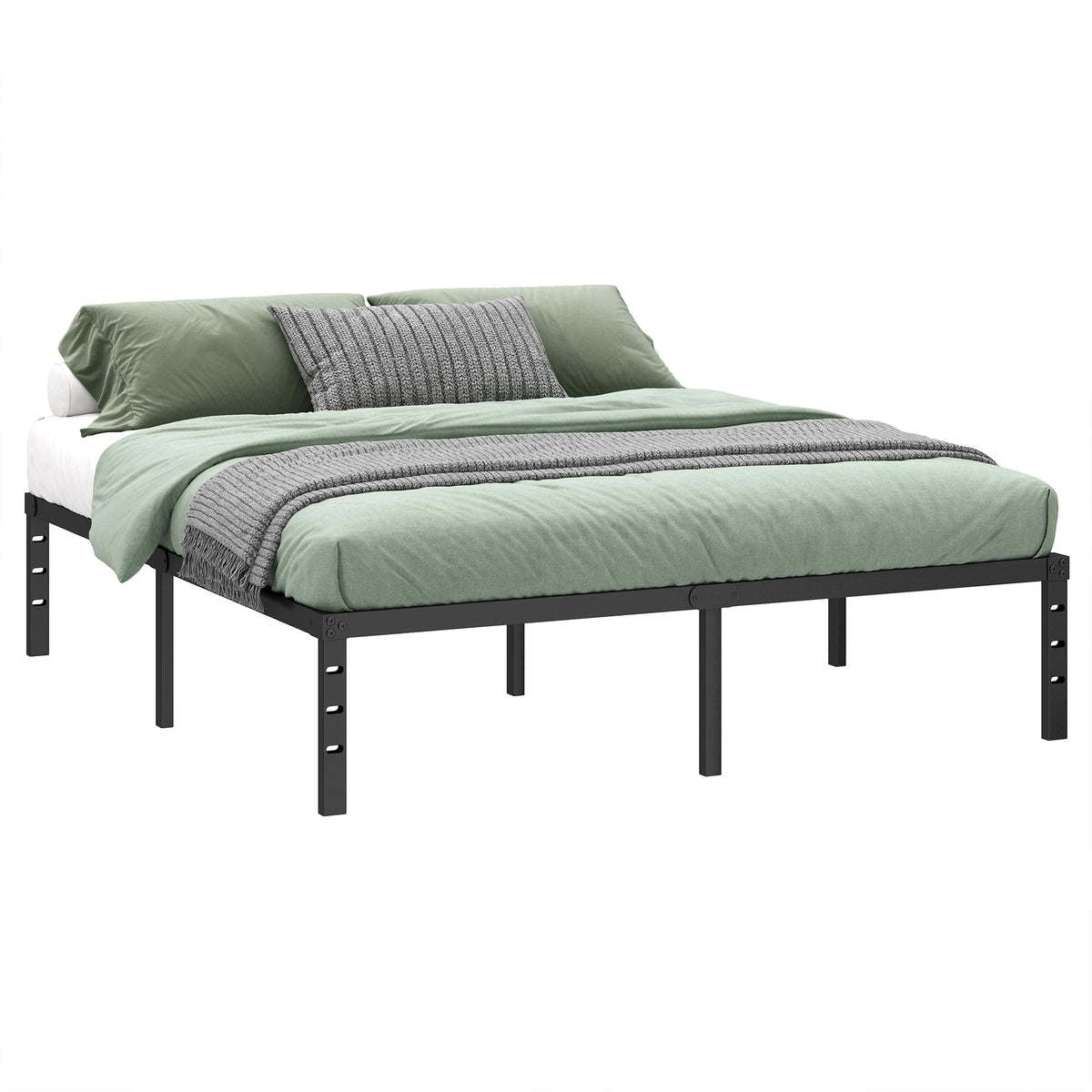 Black Metal Platform Bed Frame Full Size, 18 Inch Height with Underbed Storage M729