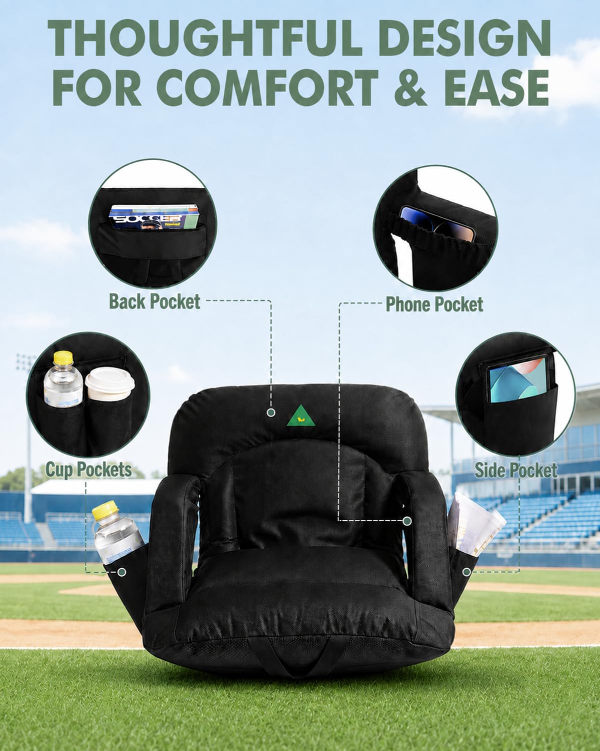 25" Wide Stadium Seats with Armrests & Back Support S33989