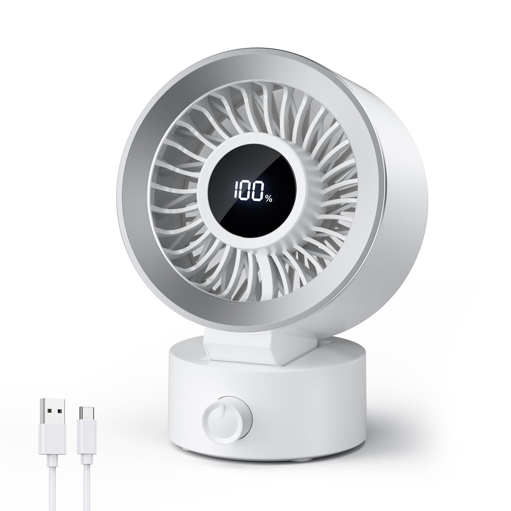 White Rechargeable Desk Fan with 1200mAh Battery C998158
