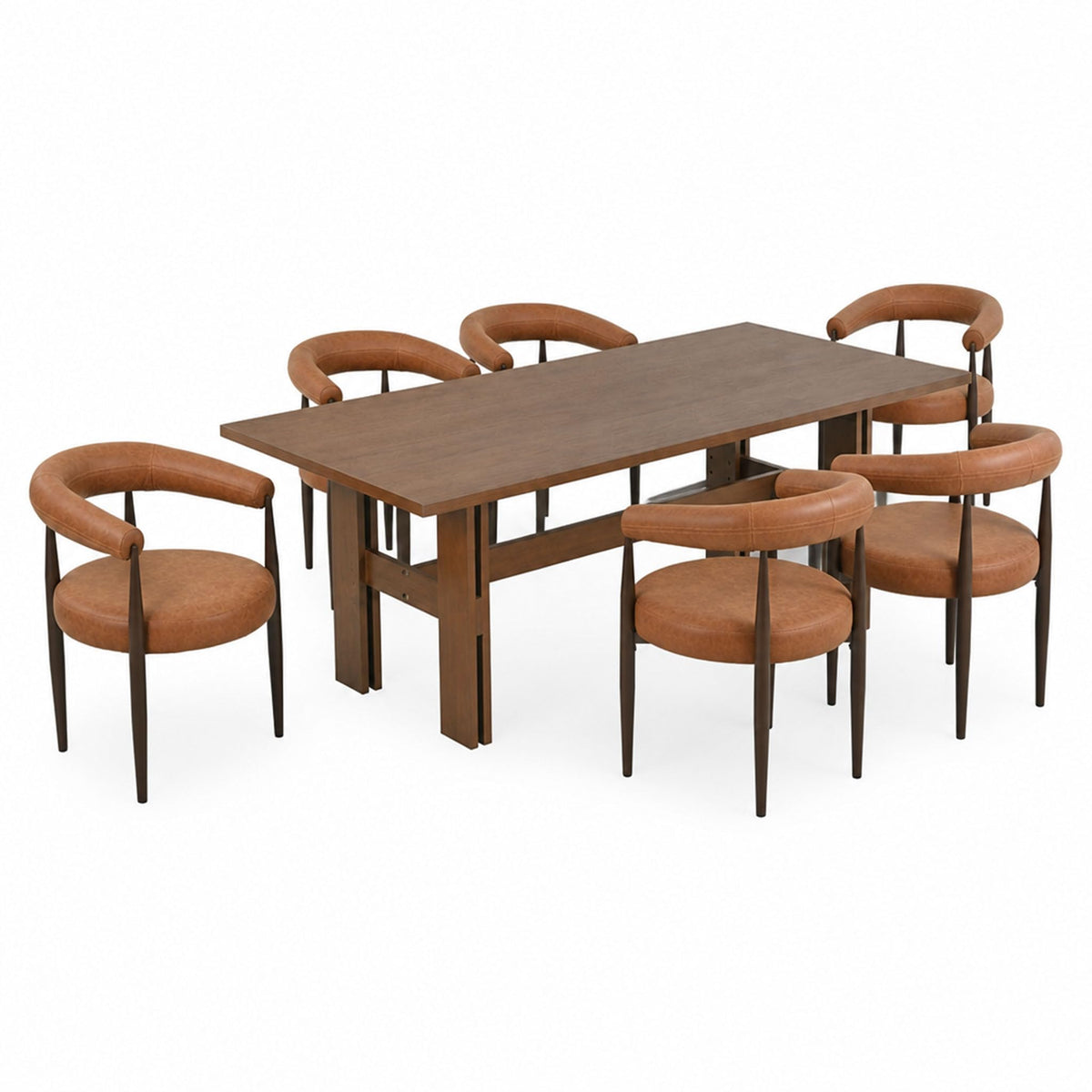 7-Piece Rubber Wood Dining Table Set with Chairs E43990