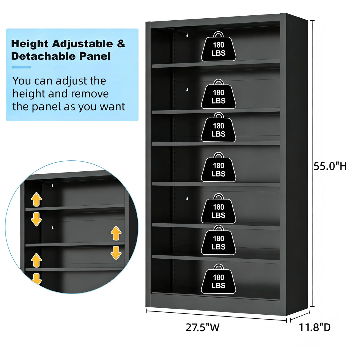 Black 7 Tier Metal Media Storage Cabinet C5187