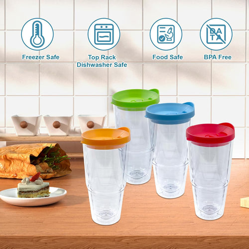 20 oz 4 Pack Double Wall Clear Acrylic Tumbler Cups with Lids R399