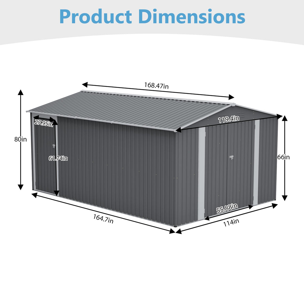 10x14 FT Light Gray Metal Storage Shed D710487