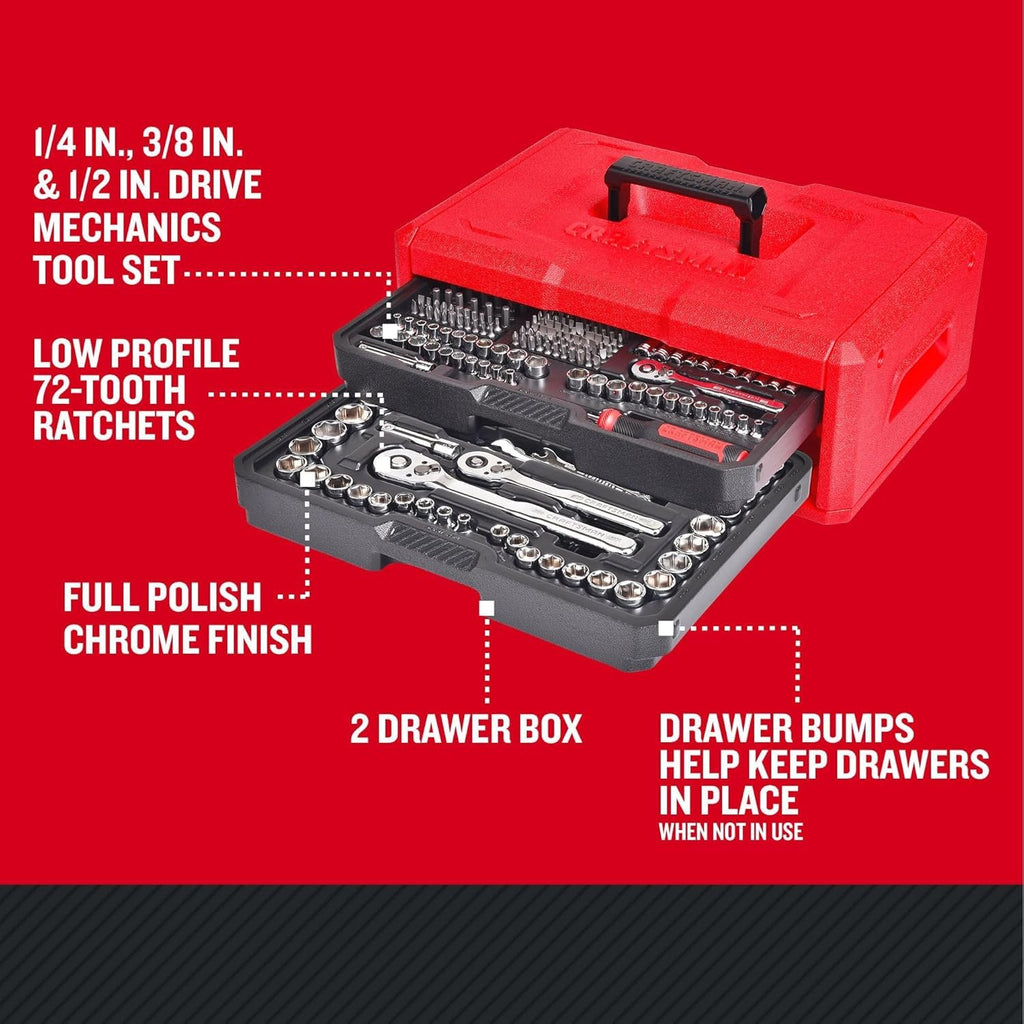 256-Piece Mechanics Hand Tool and Socket Set with 2-Drawer Tool Box E31948