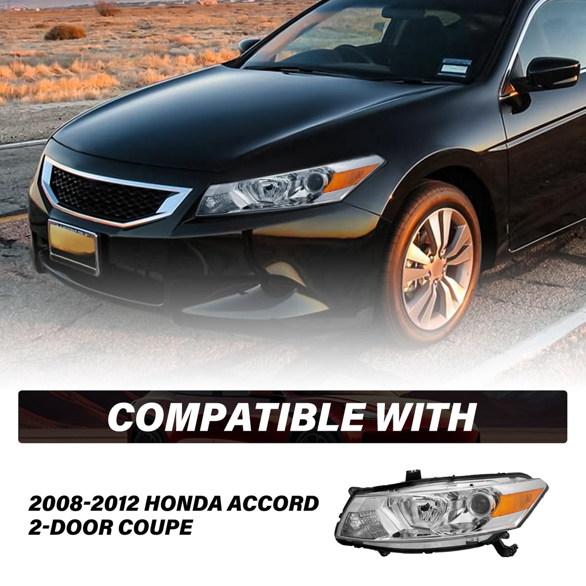 Headlight Assembly Replacement Chrome Housing with Amber Reflector L441