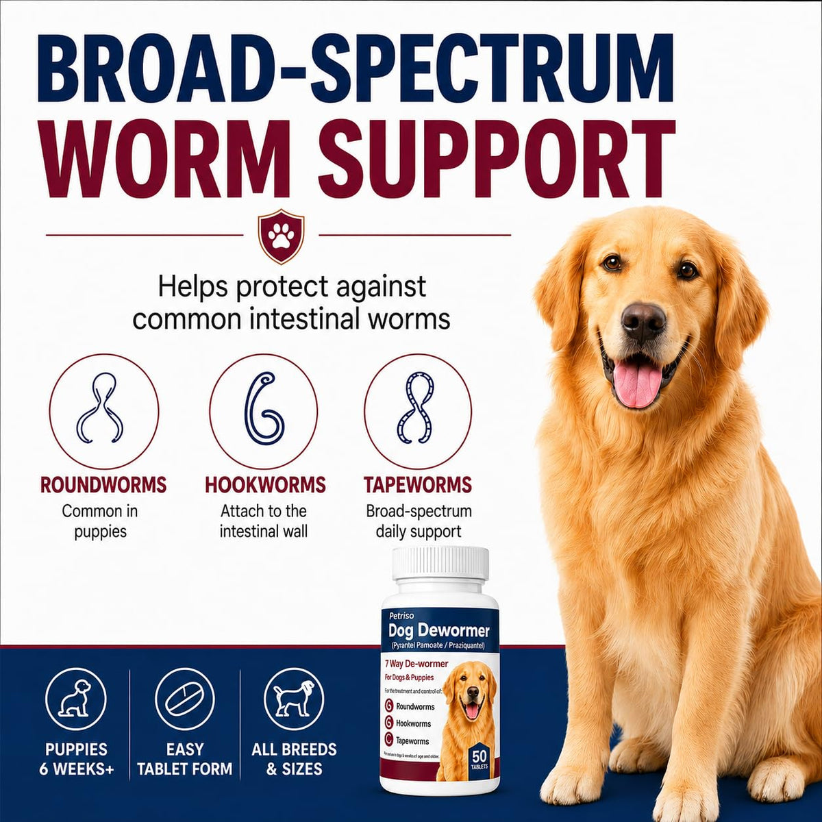 Dewormer for Dogs, 50 Tablets E9920