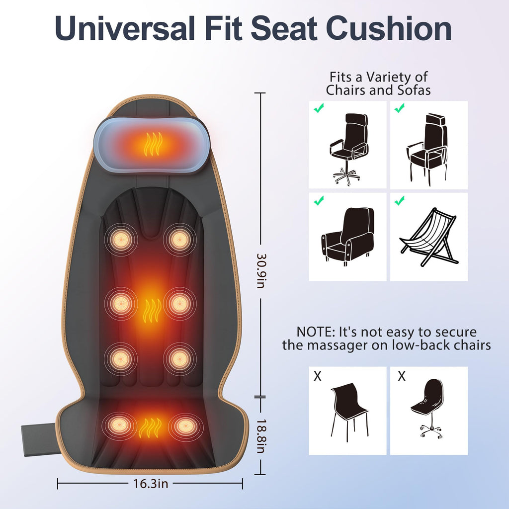 Vibration Back Massager with Heat, 8 Motor Massage Seat Cushion L1928