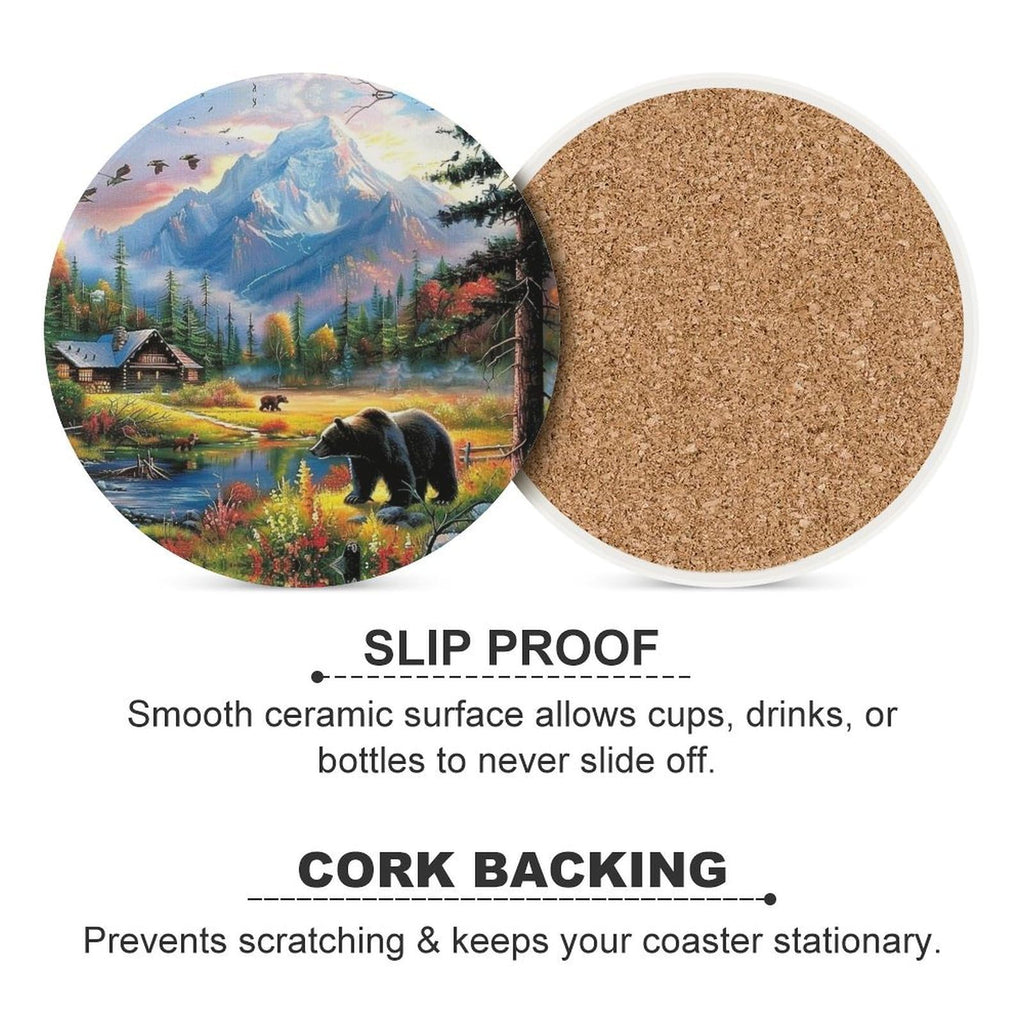 Absorbent Ceramic Stone Coasters Set of 4 Cork Base B465