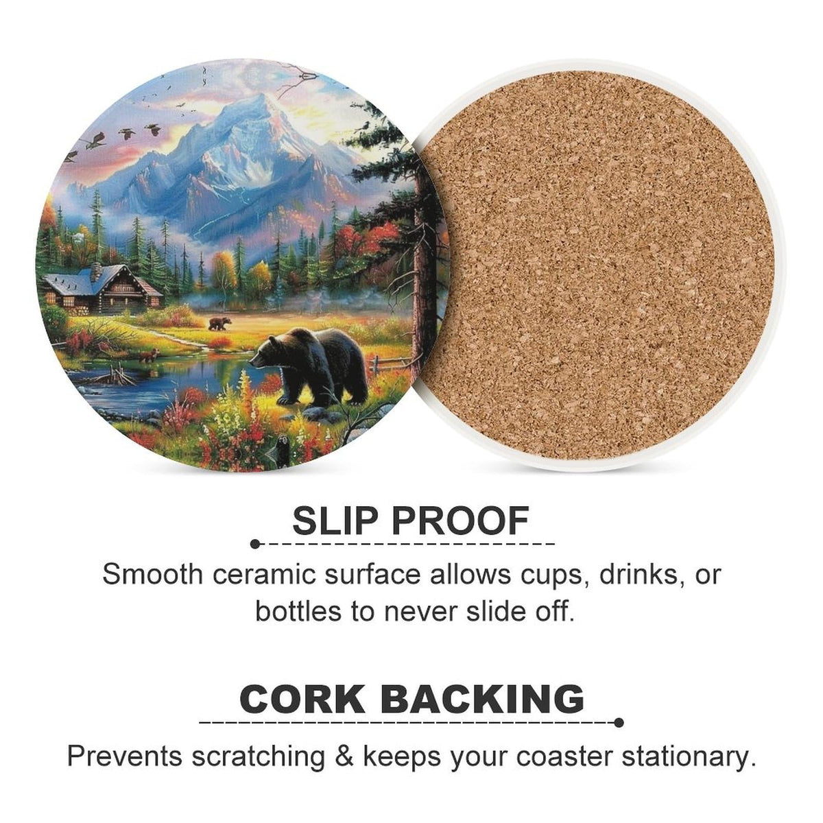 Absorbent Ceramic Stone Coasters Set of 4 Cork Base B465