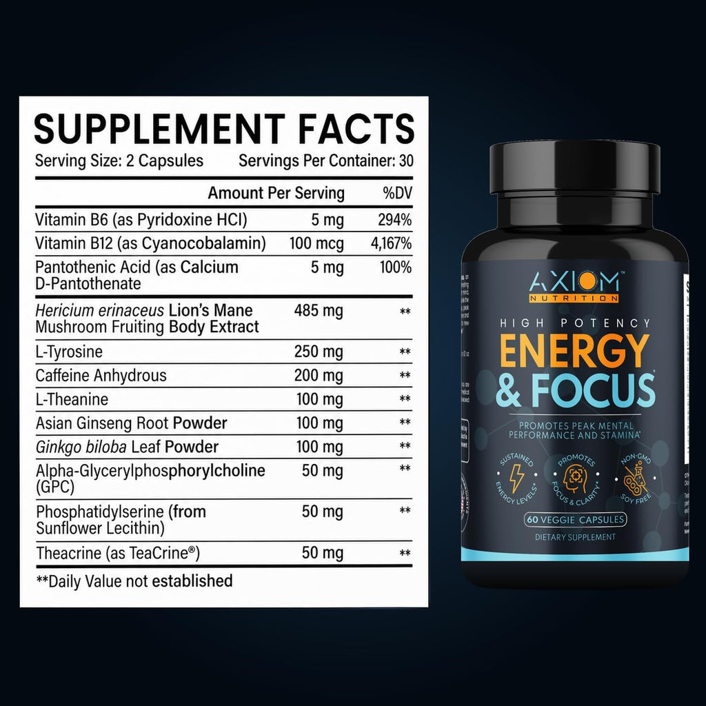 200mg Caffeine Lions Mane Mushroom 60 Capsules W7668