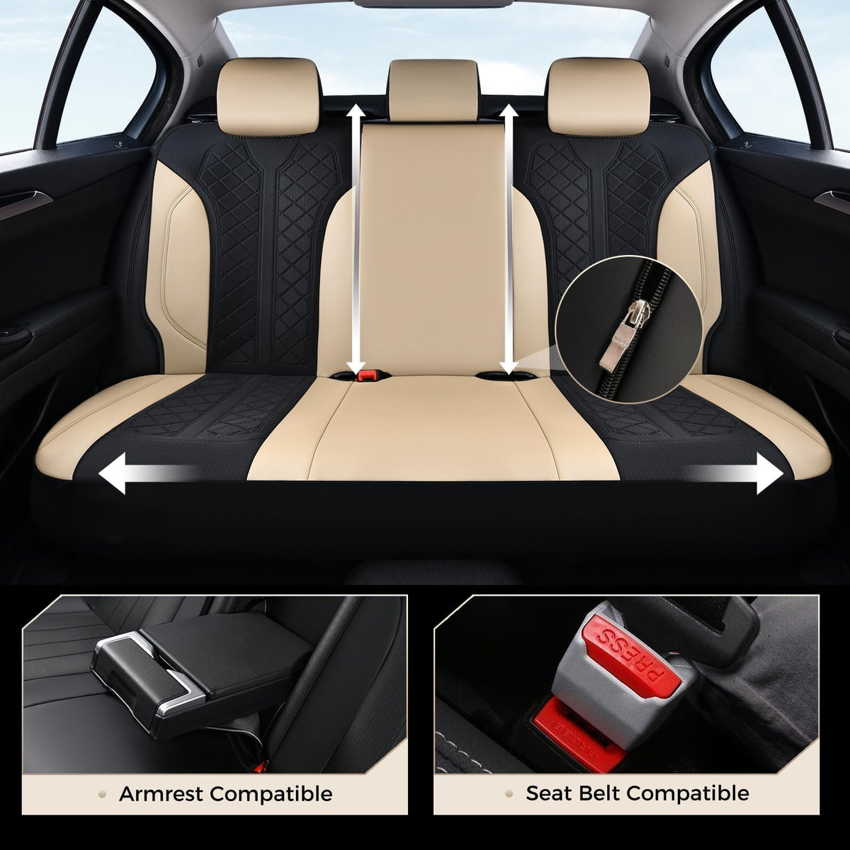 Beige 5-Piece PU Leather Mesh Car Seat Covers U77553