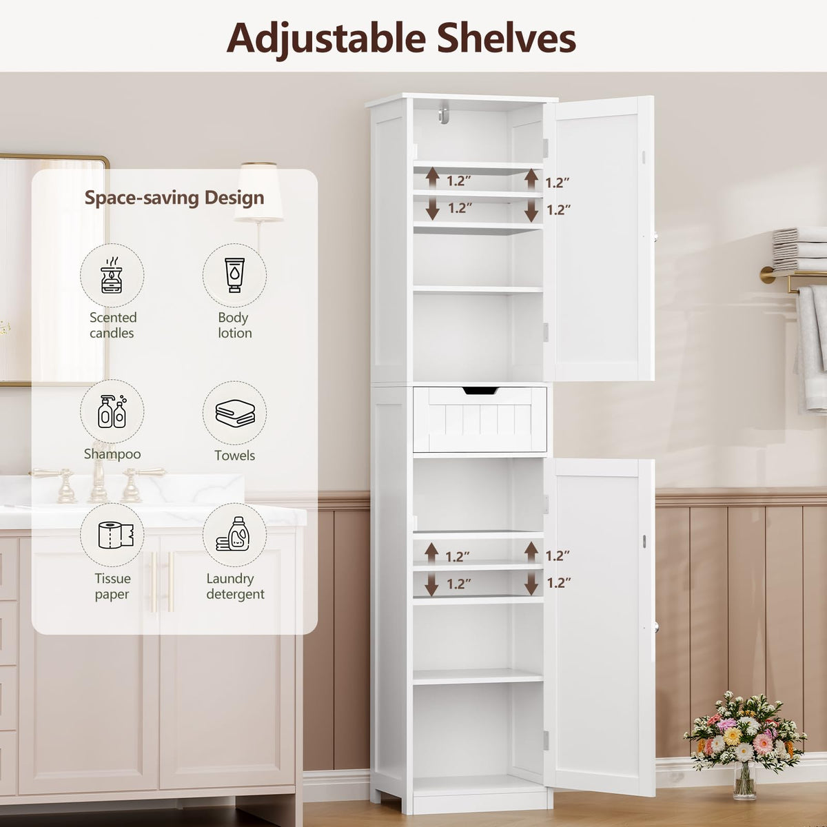 66.9" Tall Bathroom Storage Cabinet with 2 Doors & 1 Drawer W8948