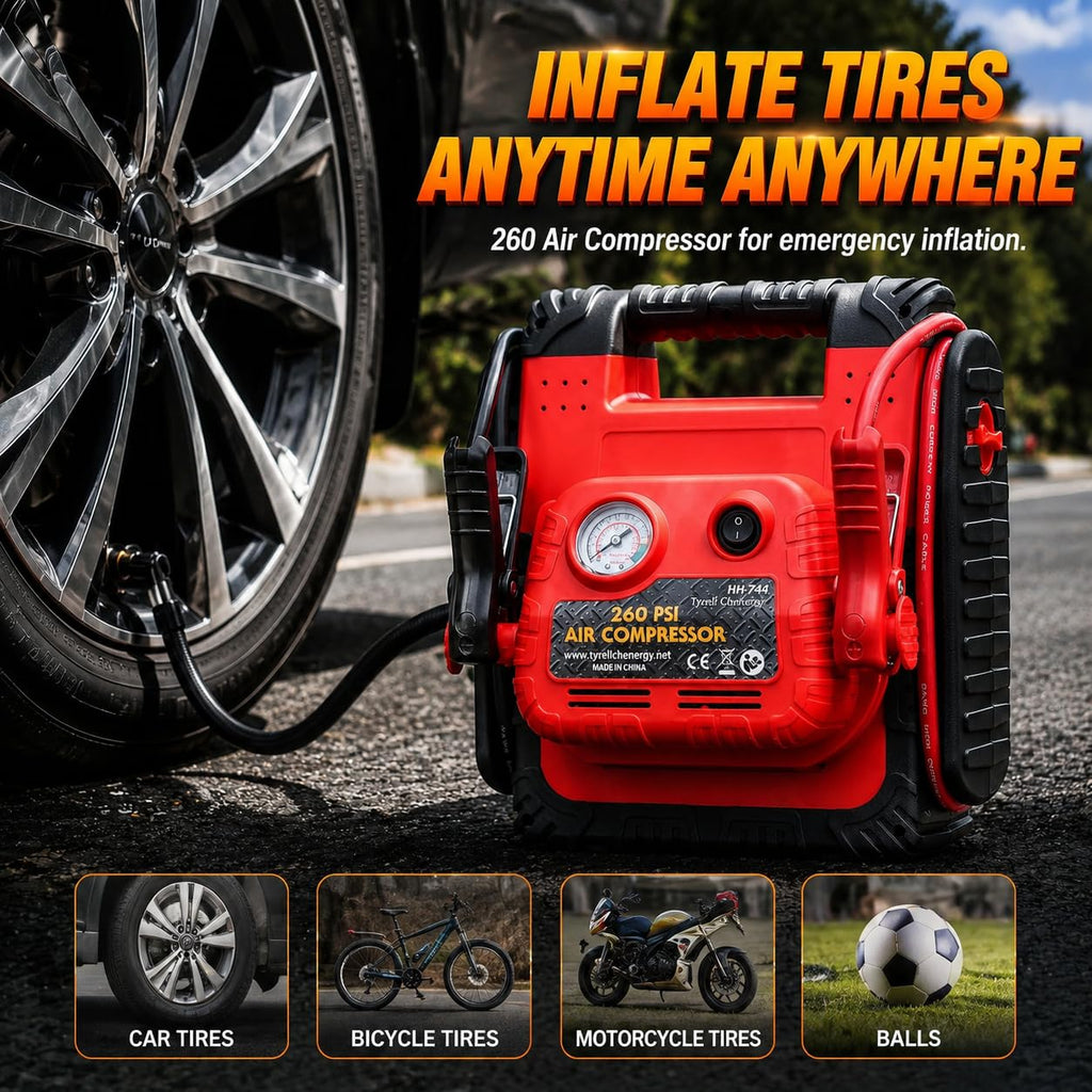 1800A 20000mAh 12V Jump Starter & Portable Air Compressor J7197