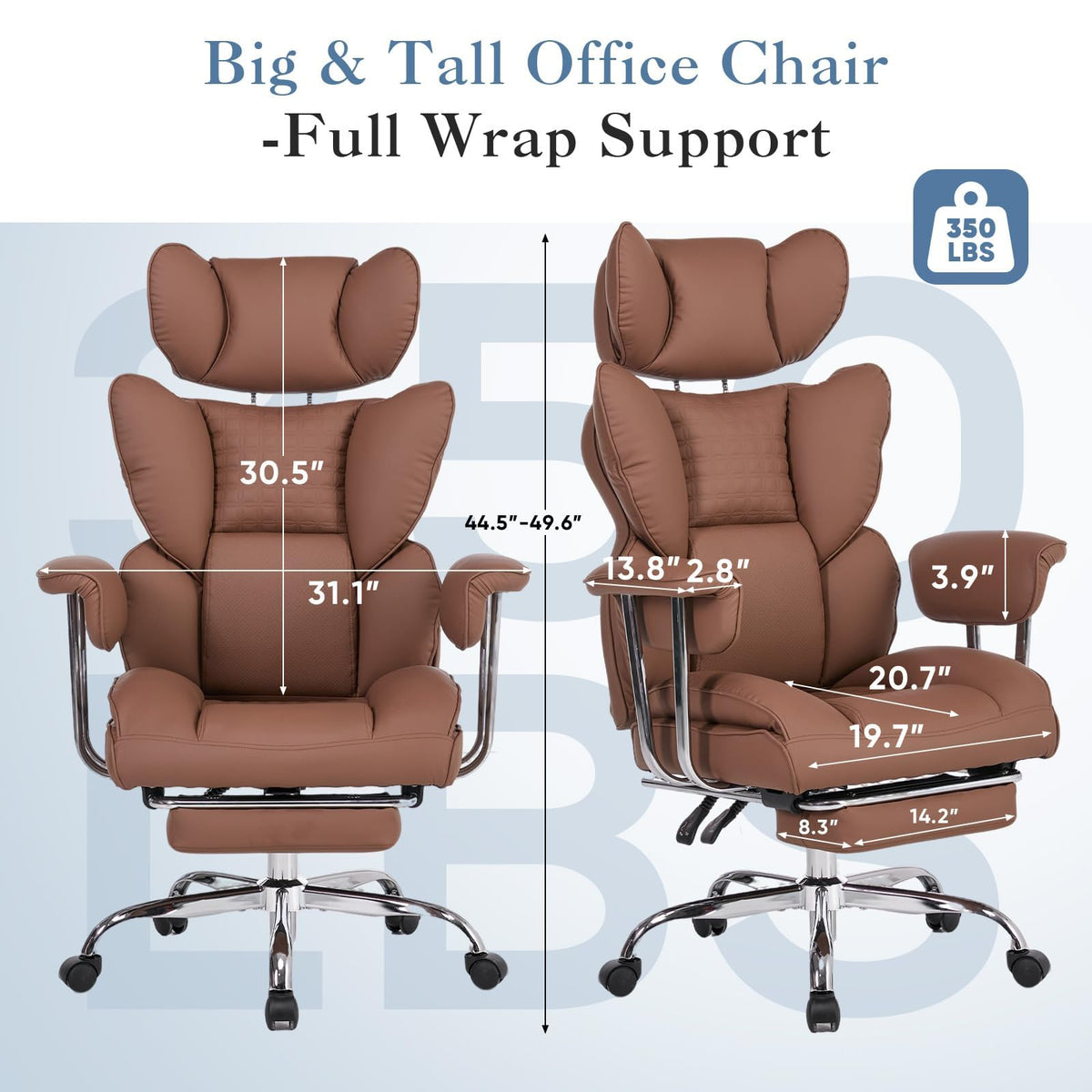Big and Tall Brown Ergonomic Reclining Office Chair with Footrest U7322