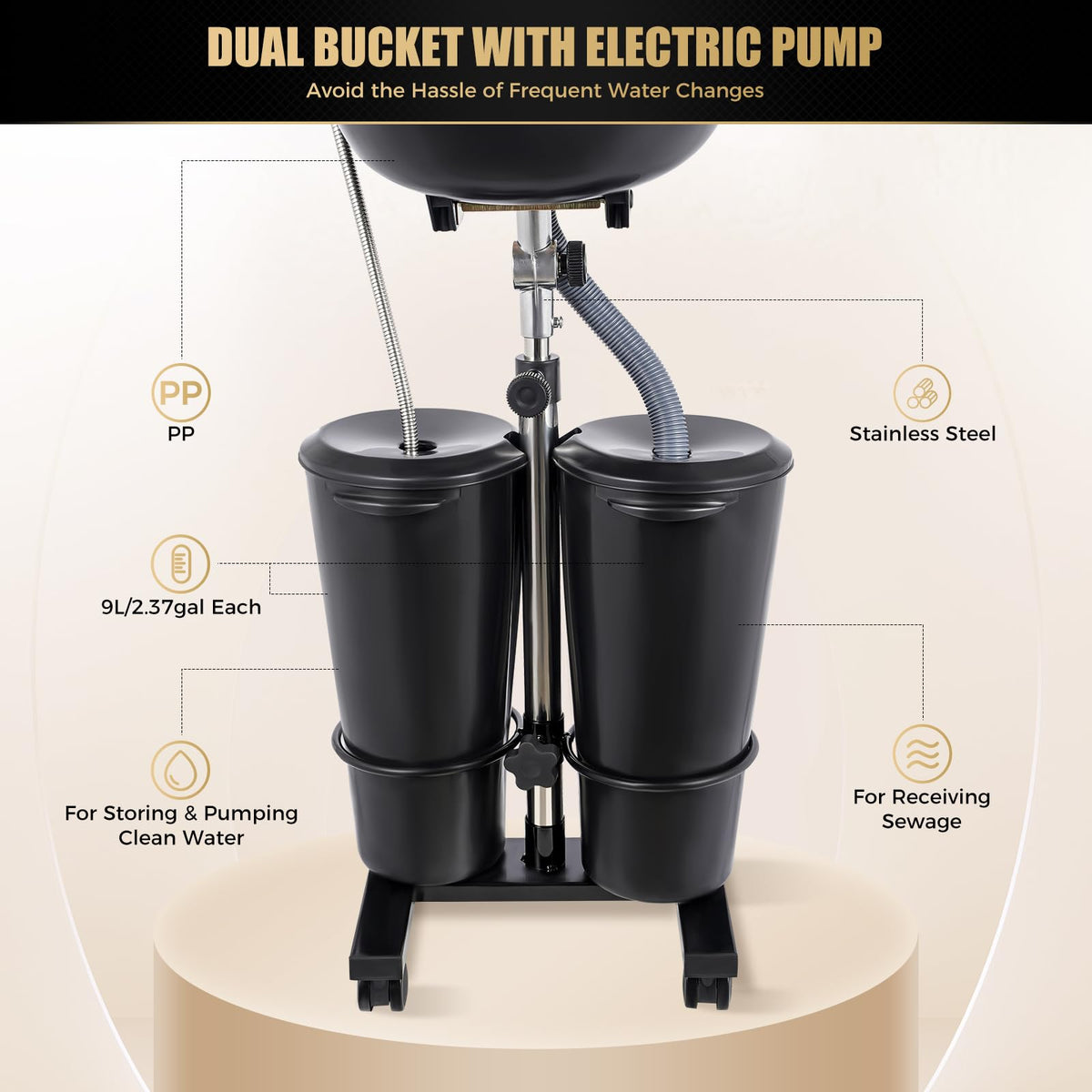 Portable Shampoo Bowl with Adjustable Height and Downspout W9909