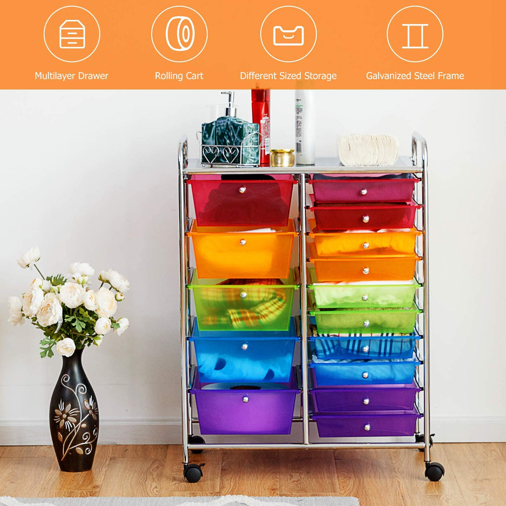 15 Drawer Rolling Storage Cart with Wheels L129029