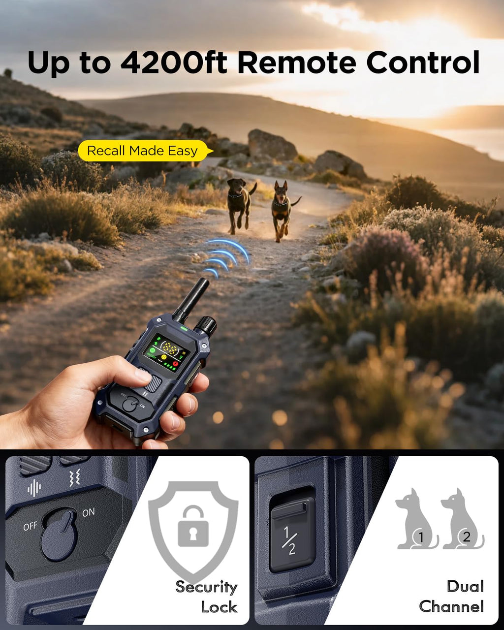 2 Dogs Dog Training Collar with Remote, 4 Training Modes, IP67 Waterproof T7915