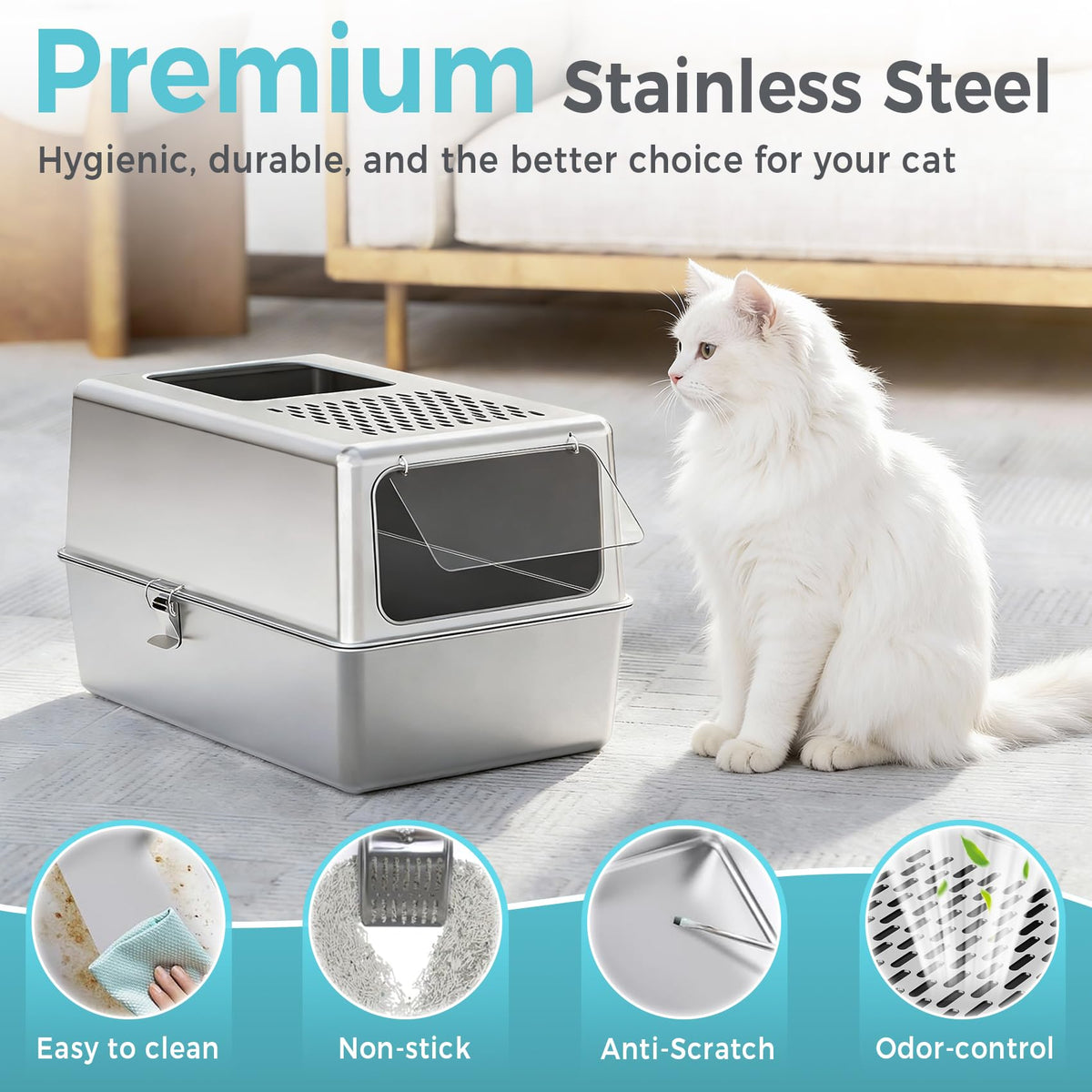 Enclosed Stainless Steel Cat Litter Box with Lid M57511