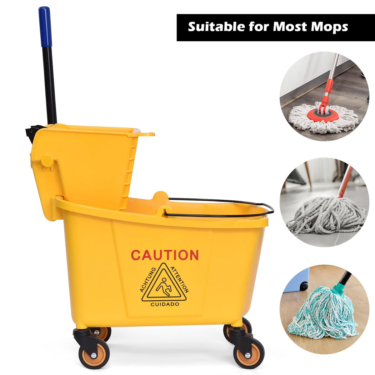Yellow 35 Quart Commercial Mop Bucket with Wringer C80752