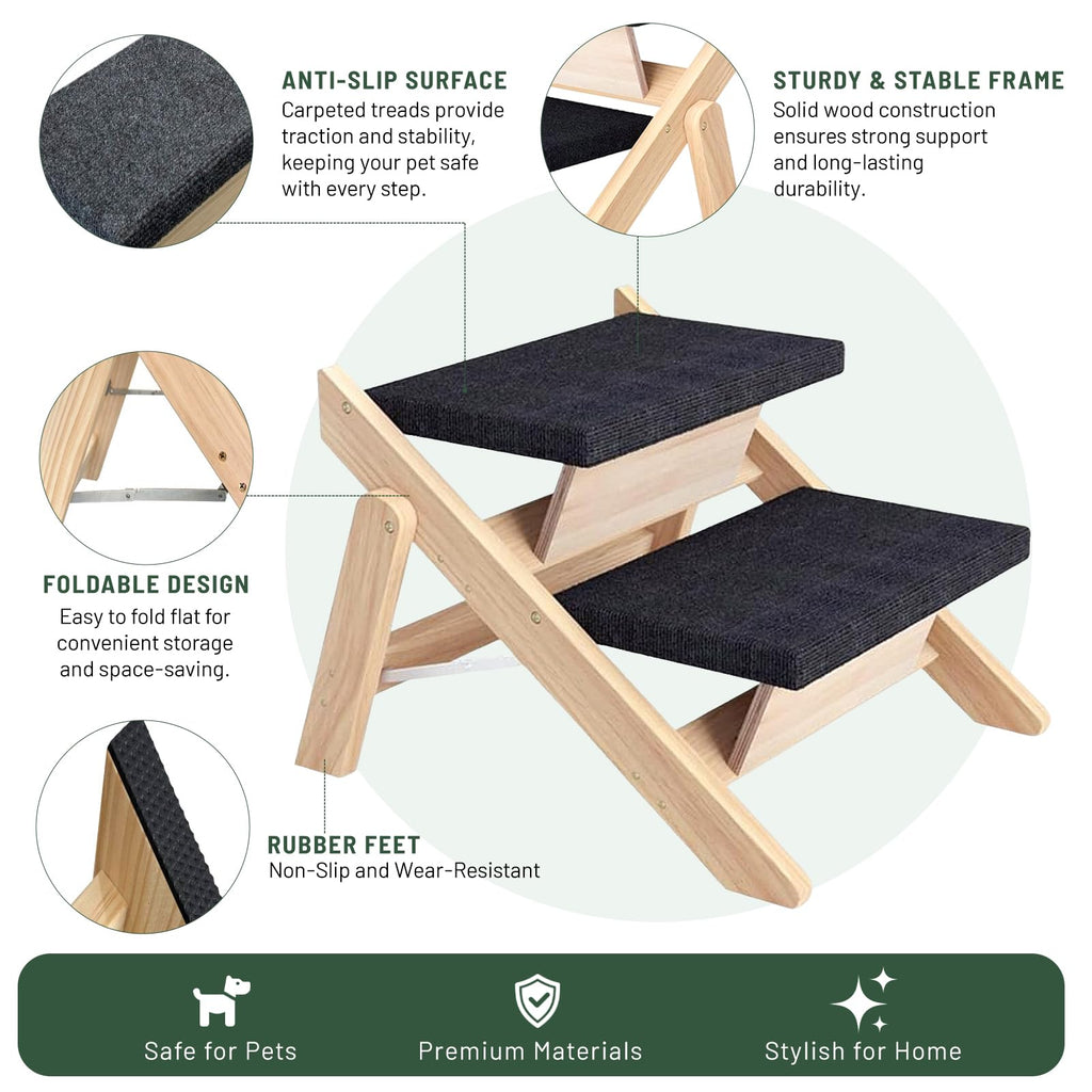 Wooden 2-in-1 Foldable Pet Stairs & Ramp L20986