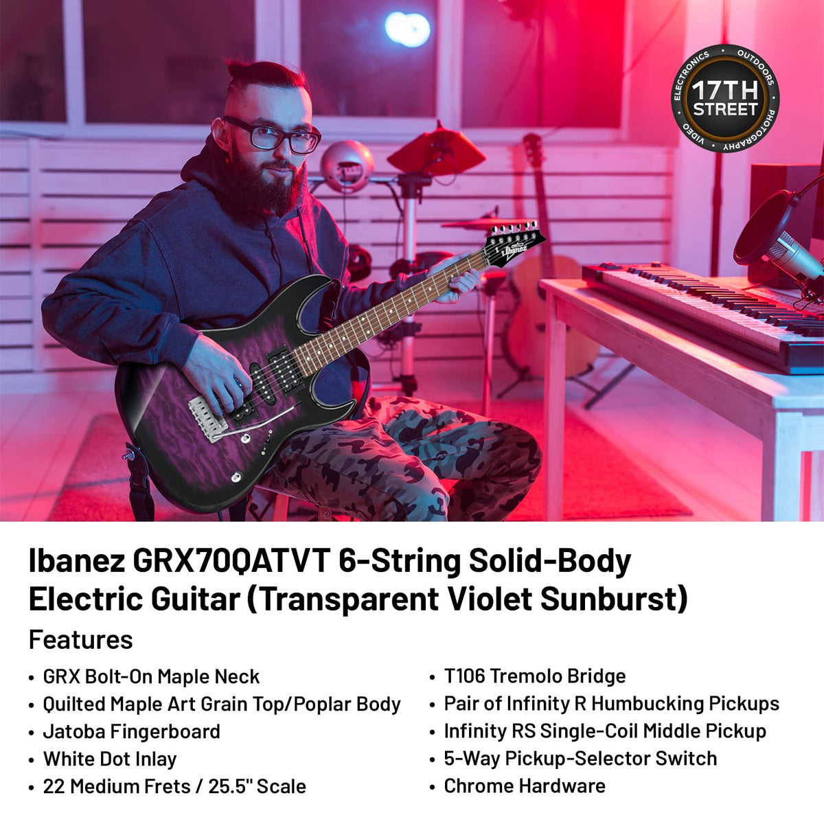 Transparent Violet Sunburst 6-String Solid-Body Electric Guitar R9977