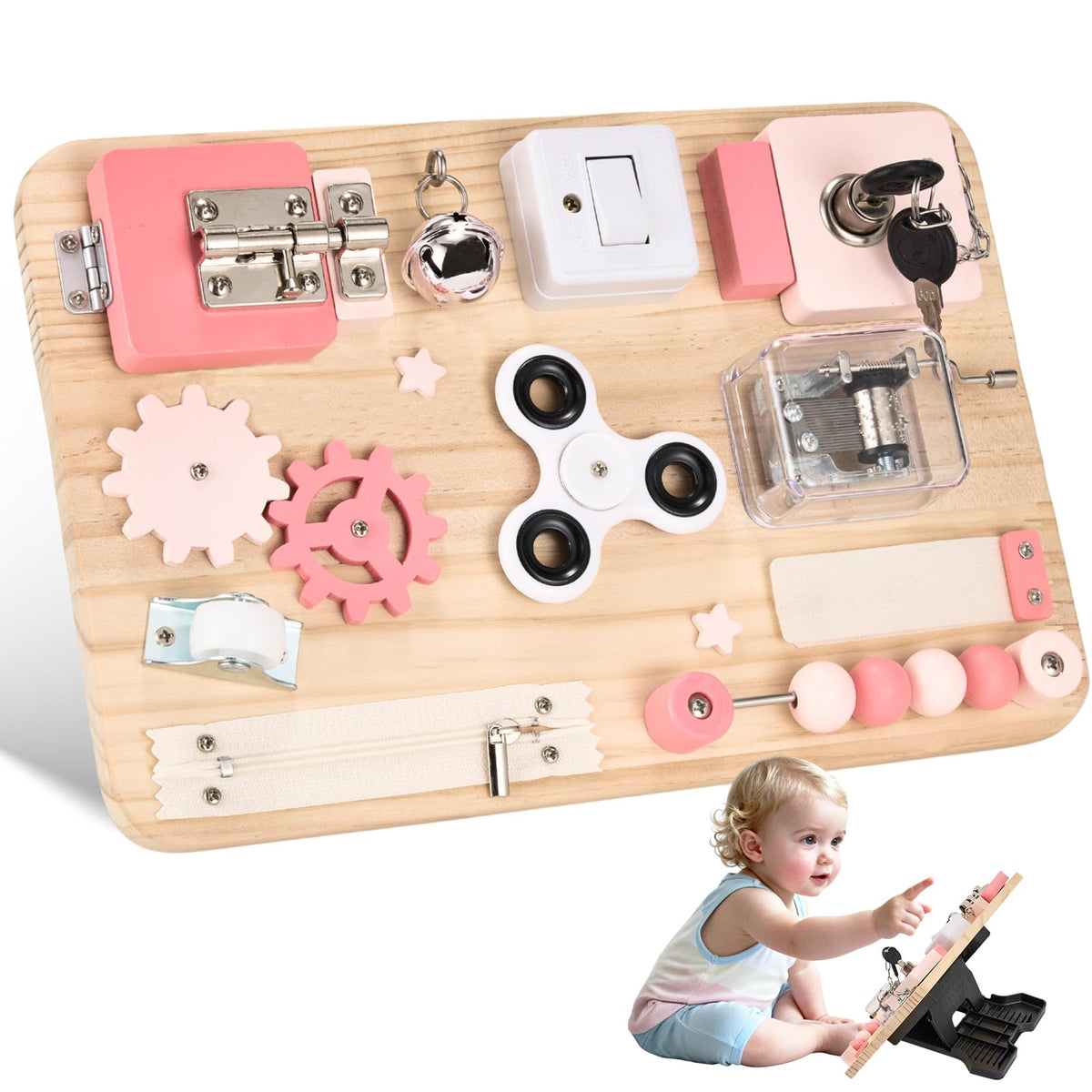 Pink Montessori Wooden Busy Board Q1128