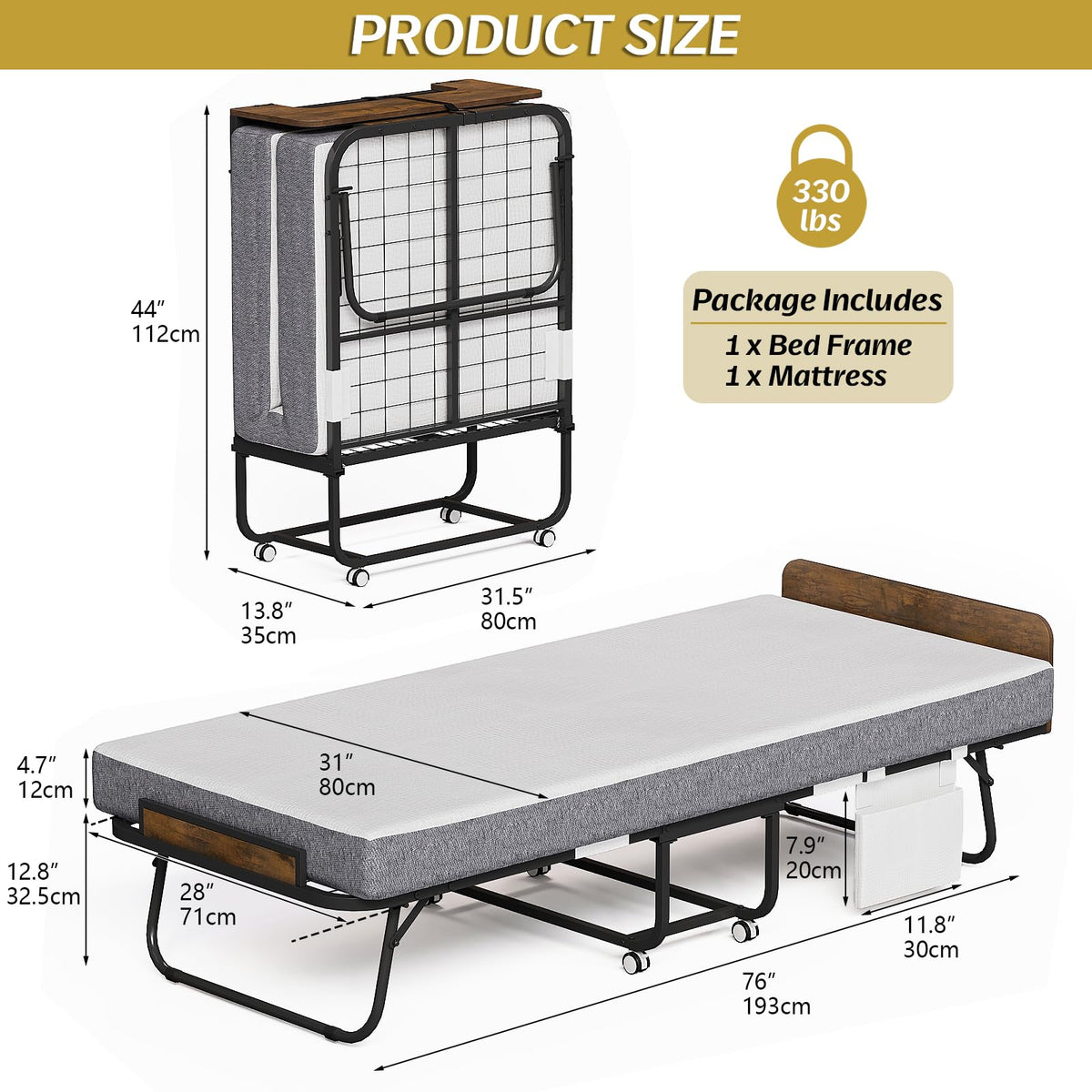 Folding Bed with 5" Mattress Cot Size Q117615