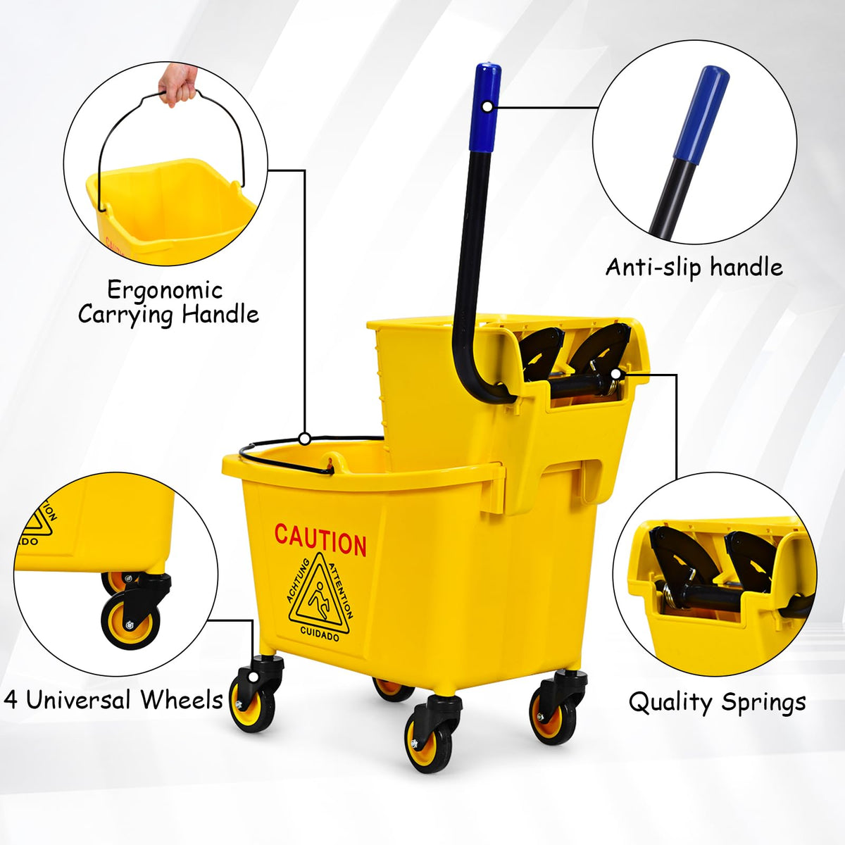 Yellow 35 Quart Commercial Mop Bucket with Wringer C80752