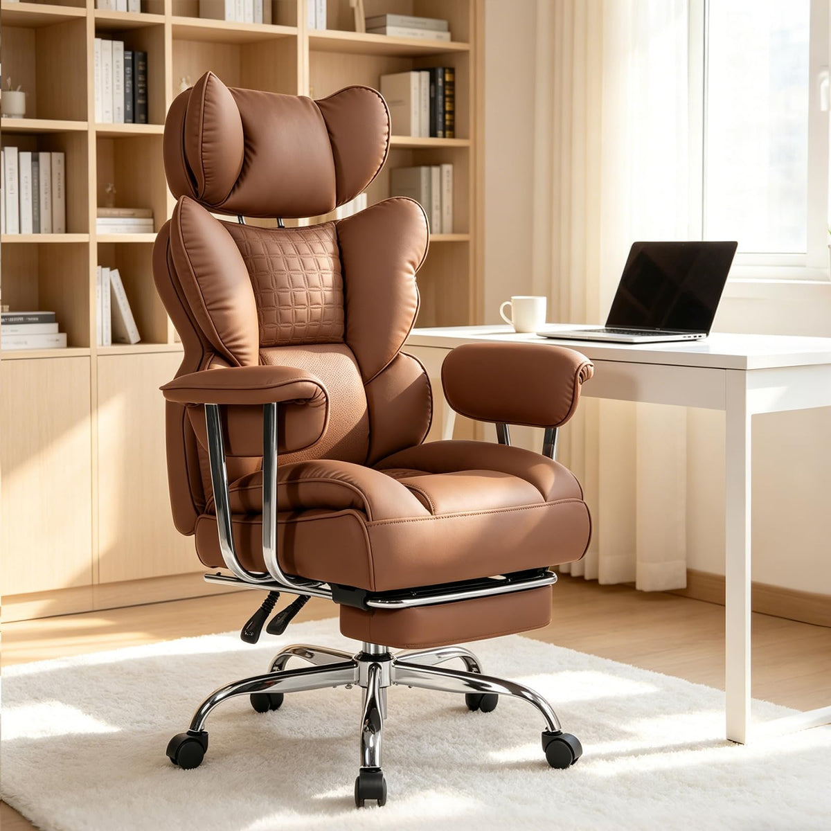Big and Tall Brown Ergonomic Reclining Office Chair with Footrest U7322