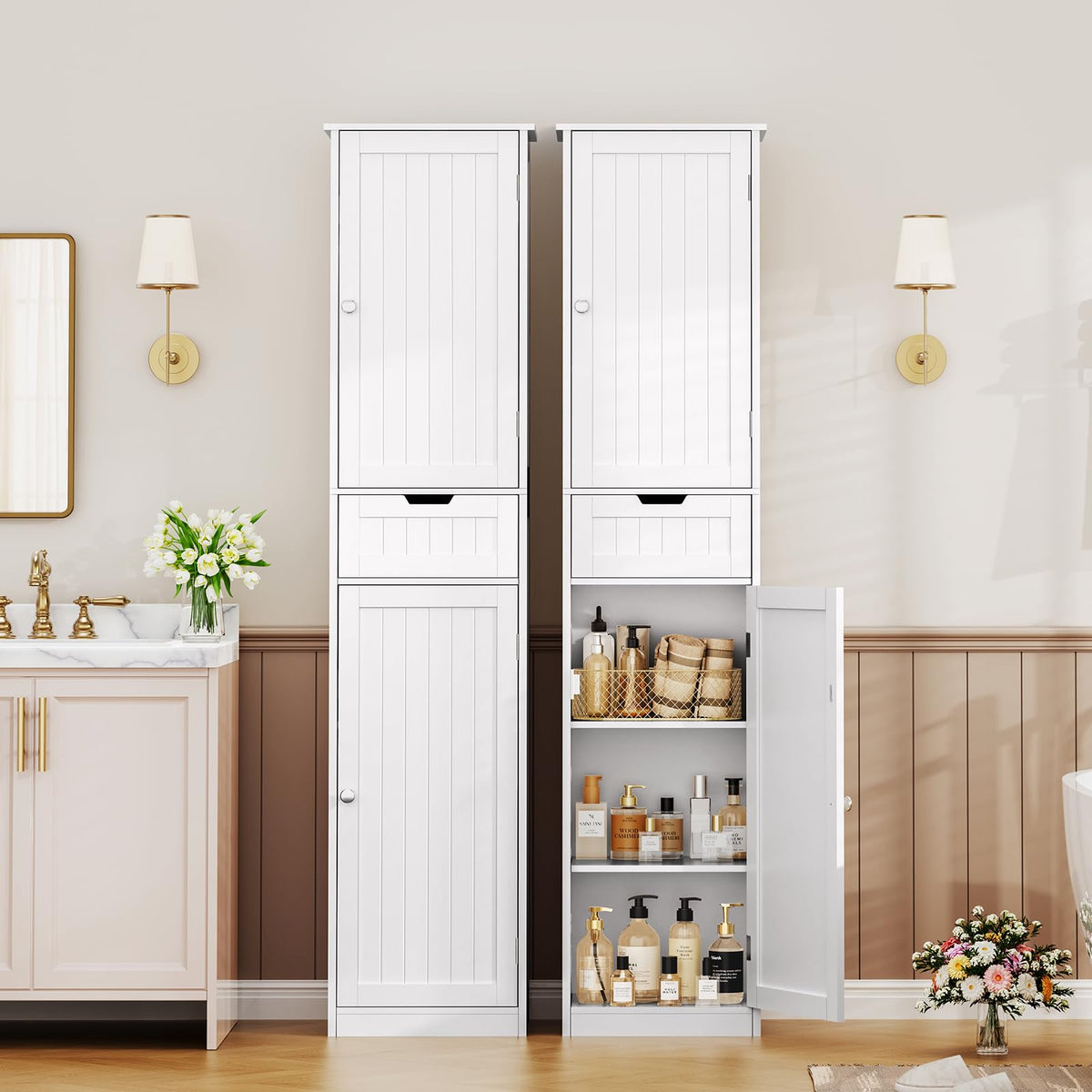 66.9" Tall Bathroom Storage Cabinet with 2 Doors & 1 Drawer W8948