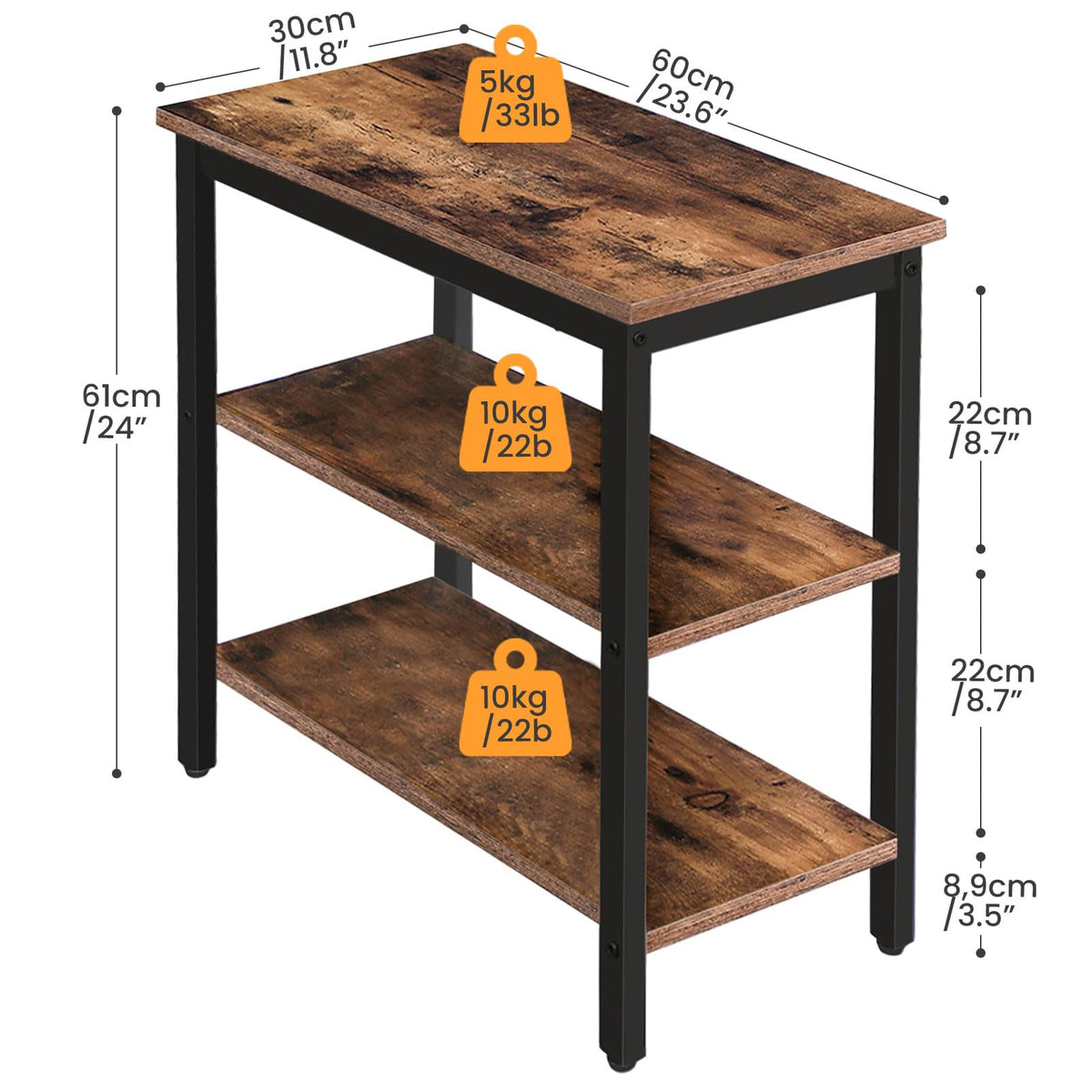 Rustic Brown and Black 3-Tier End Table I867