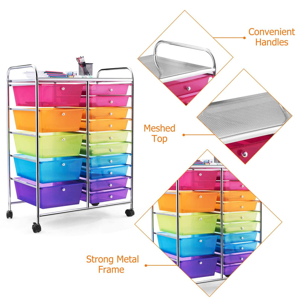 15 Drawer Rolling Storage Cart with Wheels L129029
