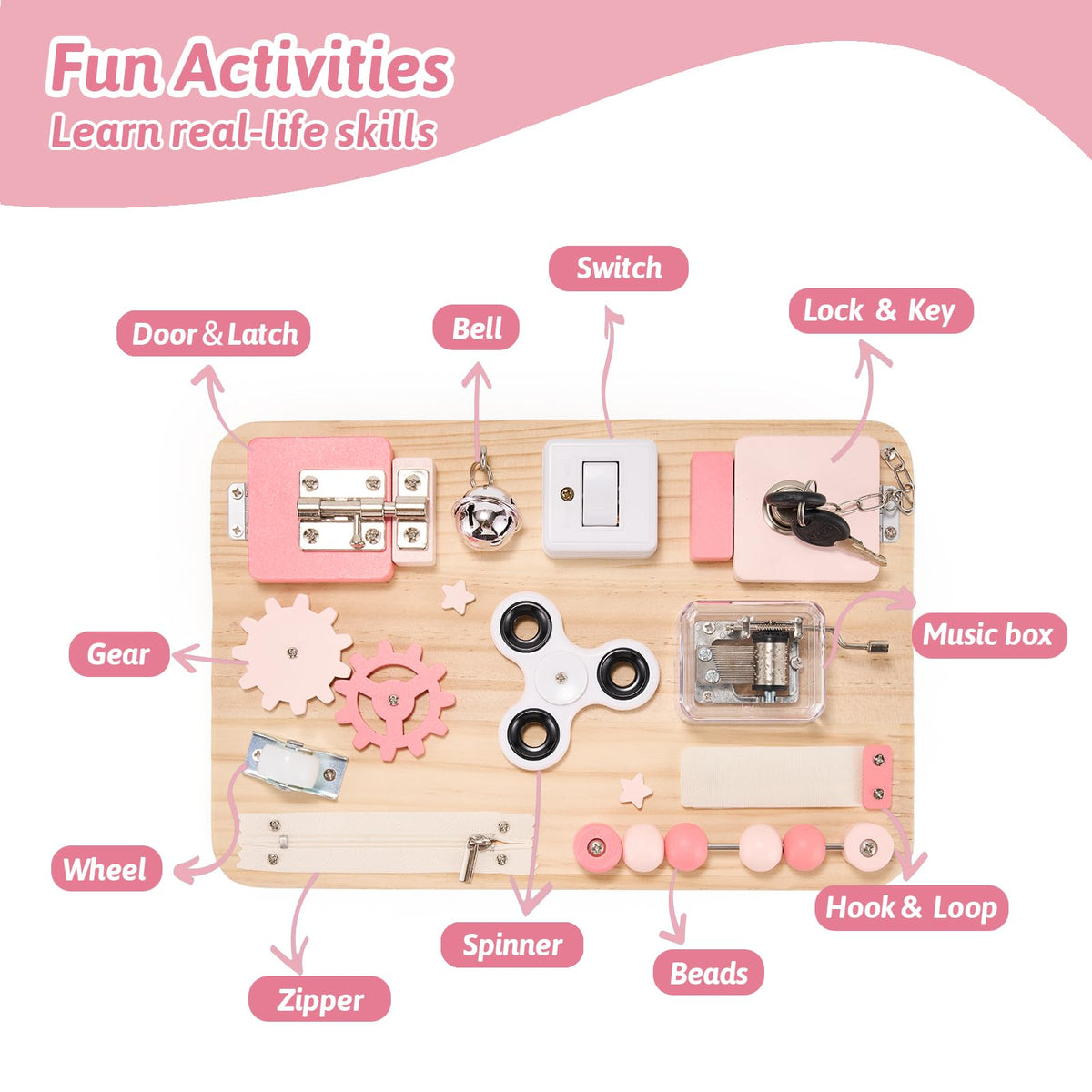 Pink Montessori Wooden Busy Board Q1128