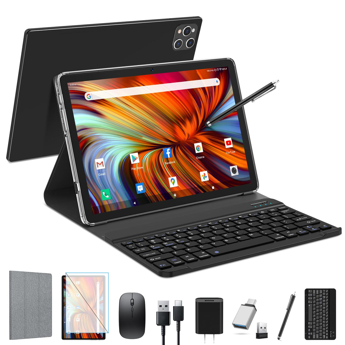 10 inch Android Tablet with Keyboard, 128GB ROM 16GB RAM, Black I773645