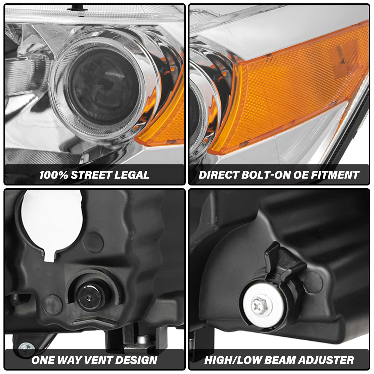 Headlight Assembly Replacement Chrome Housing with Amber Reflector L441