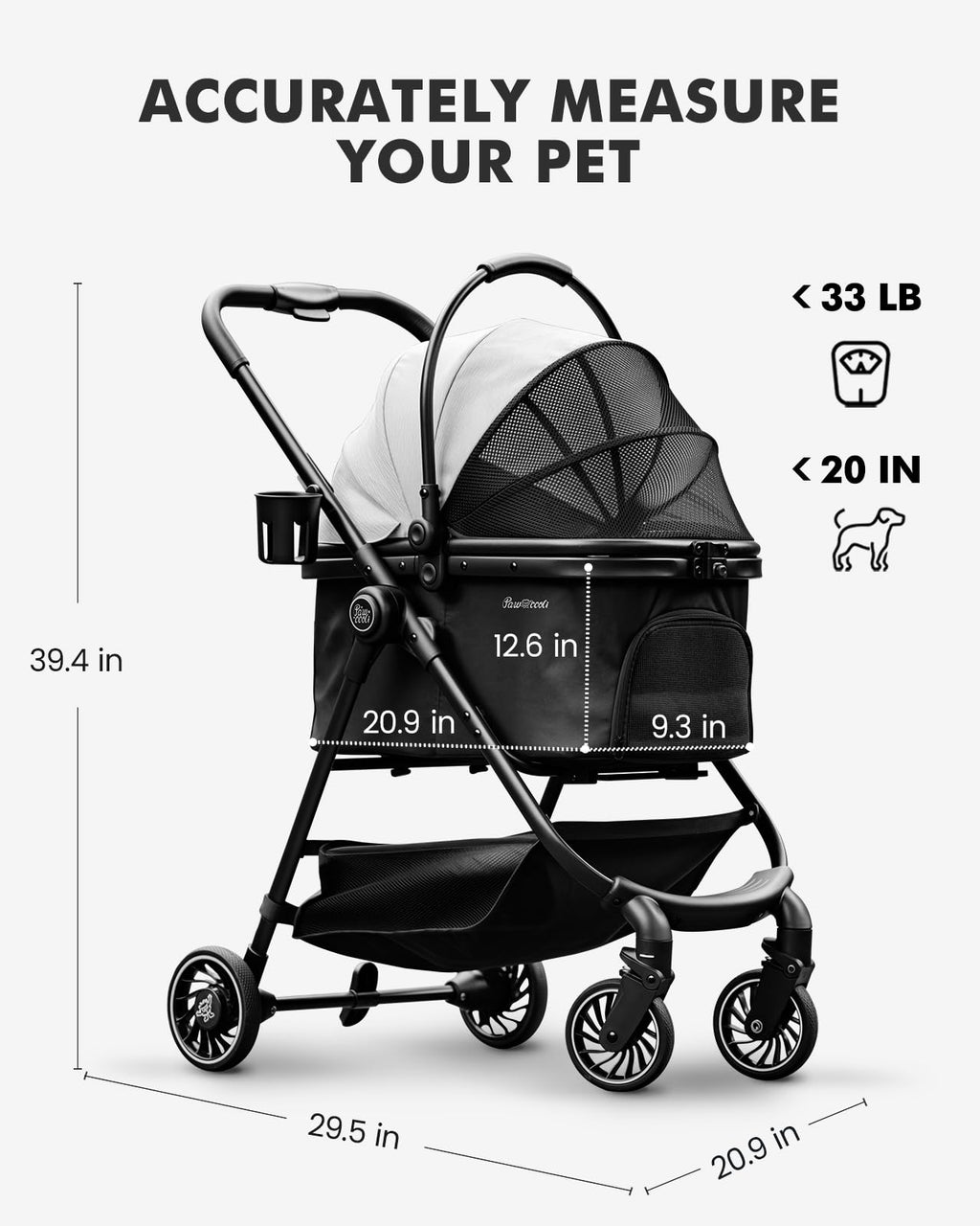 Black Foldable Pet Stroller with Detachable Carrier V668346
