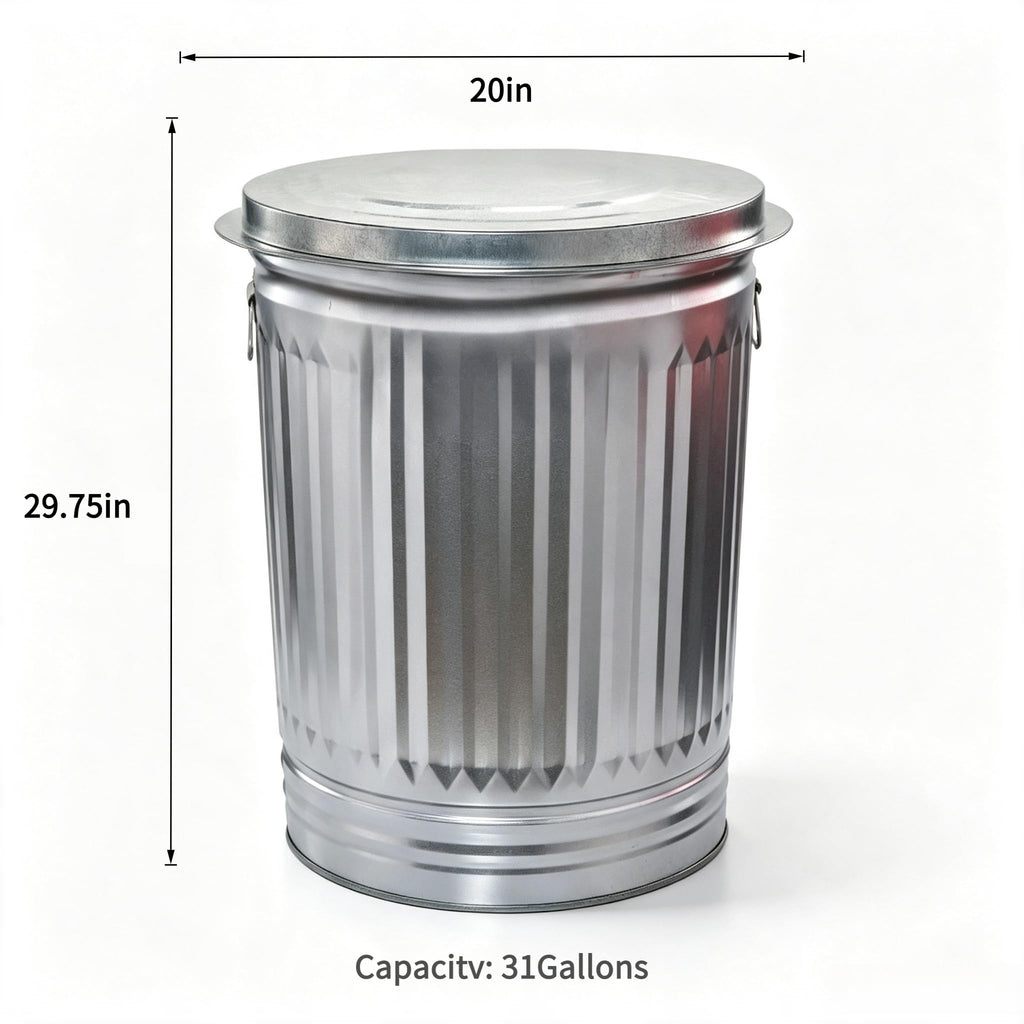 31 Gallon Heavy Duty Galvanized Metal Trash Can with Lid Y6728