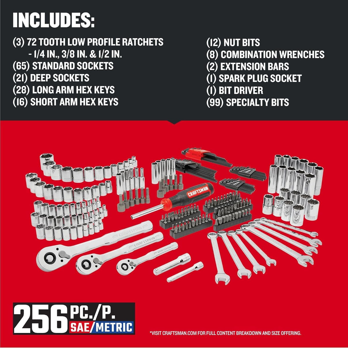 256-Piece Mechanics Hand Tool and Socket Set with 2-Drawer Tool Box E31948