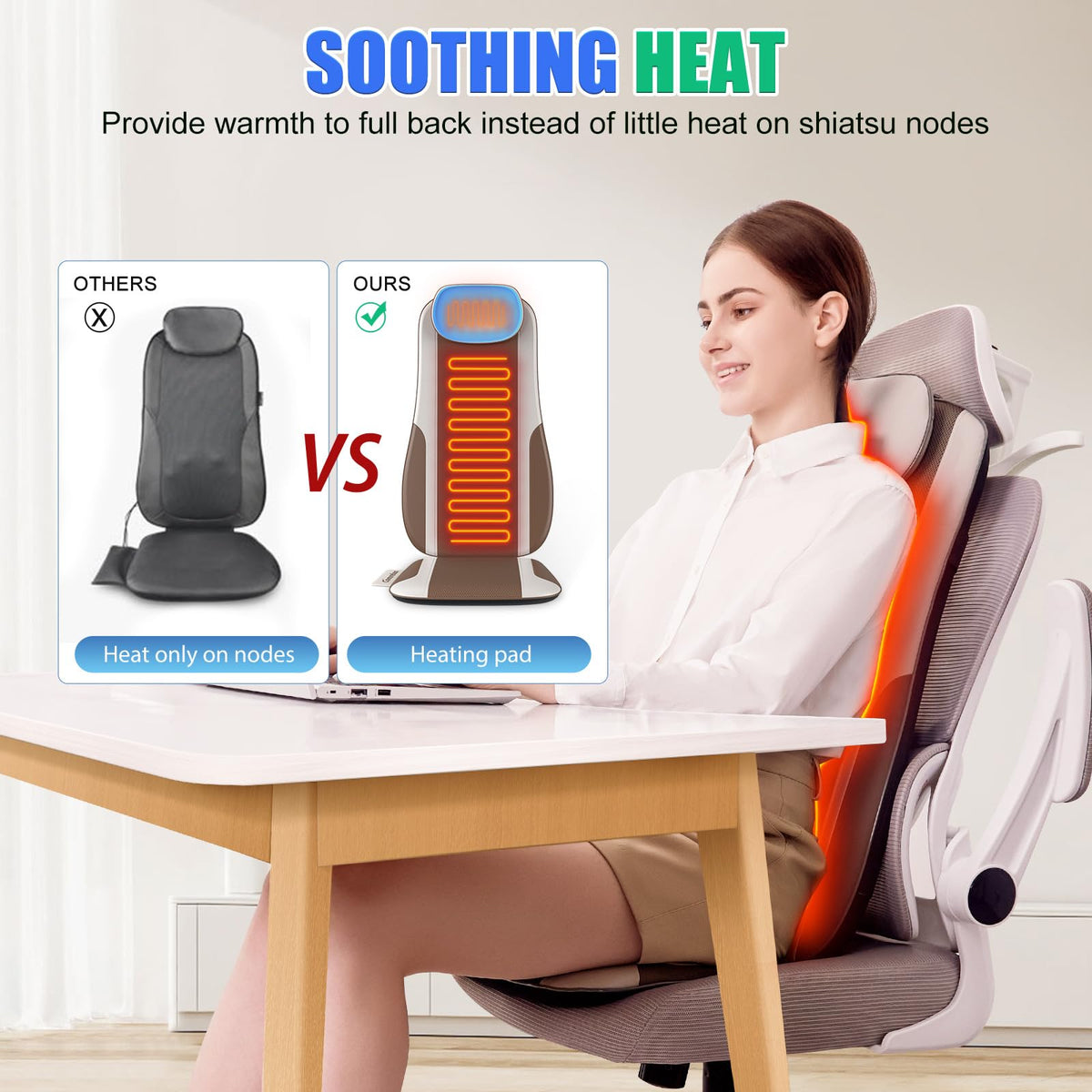 Shiatsu Back Massager with Heat, 2 Vibration Motors, PU Leather W746