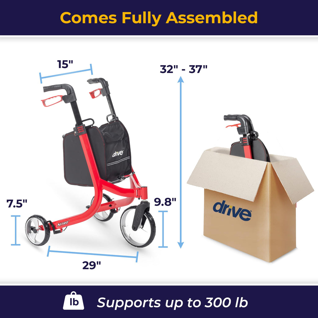 Red 3 Wheel Rollator Walker V680966