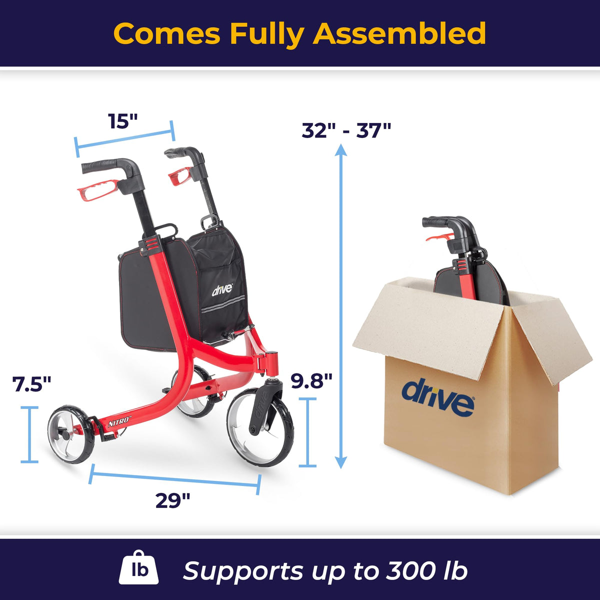 Red 3 Wheel Rollator Walker V680966